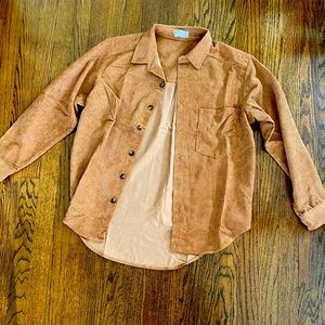 Pink Lily Heartfelt Story Camel Button Up Corduroy Shacket - size small